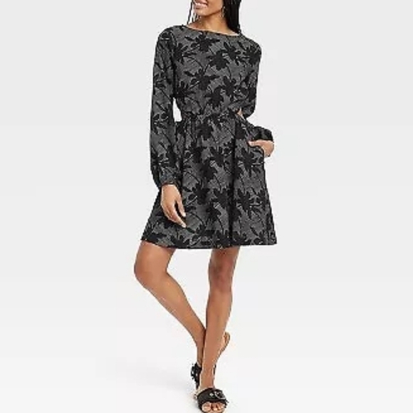 Womens Balloon Sleeve Mini A-Line Dress | Universal Thread | Black Floral | XS - Picture 2 of 12